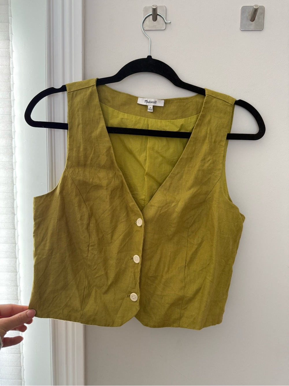 Madewell Olive Green Linen-Blend Button Front Vest